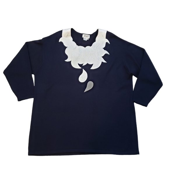 Apart Impressions Womens 3X Wool Blend Navy Knit Appliqué Sweater Pullover - Picture 6 of 7